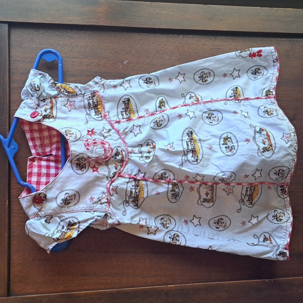 Wrangler girls size 12 months 100% cotton red gingham trim western dress